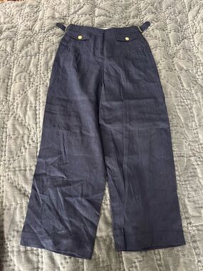 J Crew Navy Linen Blend Wide-Leg Pants Mario Bellucci 2P